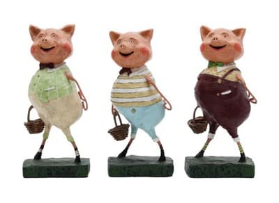 Lori C. Mitchell Three Little Pigs Childhood Stories Folk Art Figures 6" - Image 1