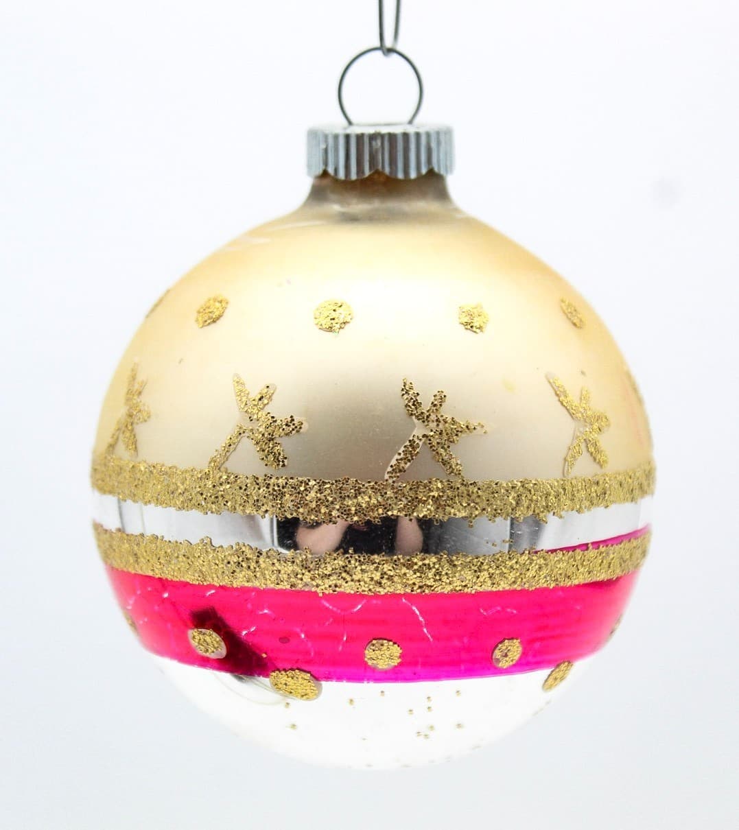 Shiny Brite Gold Mica Star Pattern Pink Silver Glass Christmas Ornament Vintage - Thumbnail 6