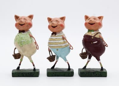 Lori C. Mitchell Three Little Pigs Childhood Stories Folk Art Figures 6" - Thumbnail 10