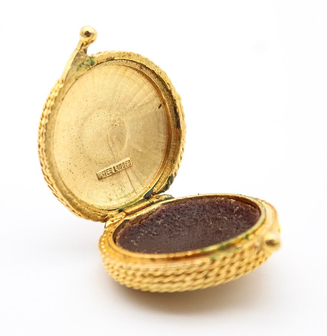 Estee Lauder Gold Plated Coiled Rope Faux Turquoise Solid Perfume Compact - Thumbnail 5