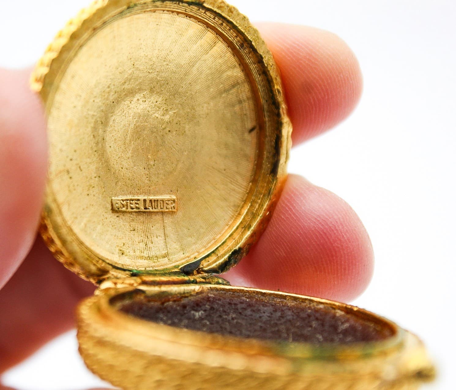 Estee Lauder Gold Plated Coiled Rope Faux Turquoise Solid Perfume Compact - Thumbnail 2