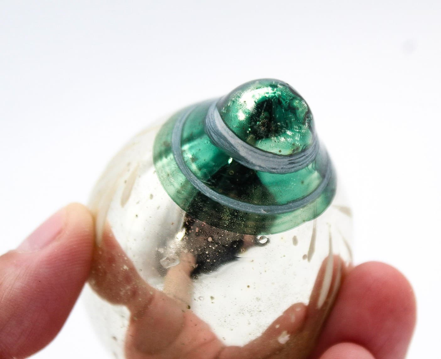 Vintage Multiple Indent Reflector Green Teardrop Glass Christmas Ornament - Thumbnail 6