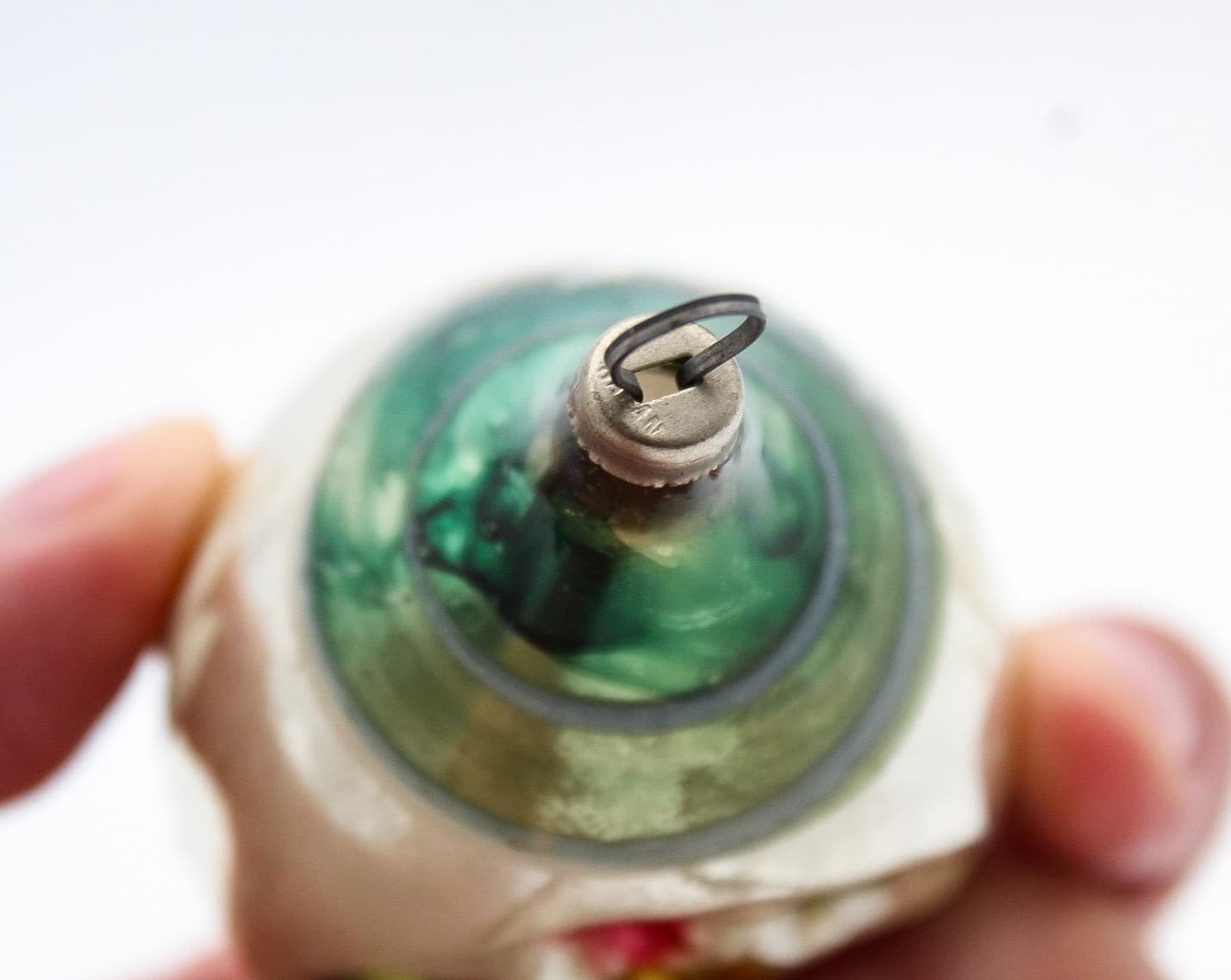Vintage Multiple Indent Reflector Green Teardrop Glass Christmas Ornament - Thumbnail 5