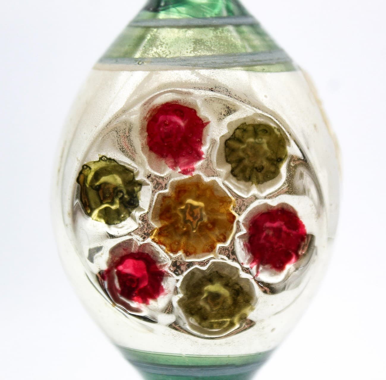 Vintage Multiple Indent Reflector Green Teardrop Glass Christmas Ornament - Thumbnail 2