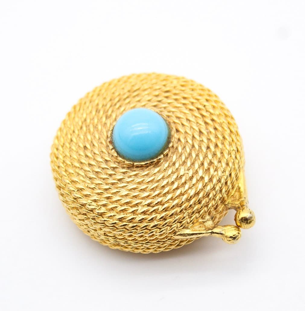 Estee Lauder Gold Plated Coiled Rope Faux Turquoise Solid Perfume Compact - Thumbnail 3