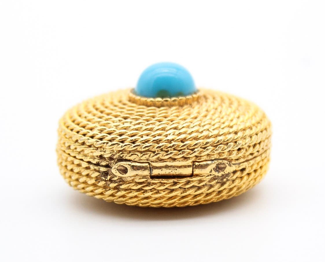 Estee Lauder Gold Plated Coiled Rope Faux Turquoise Solid Perfume Compact - Thumbnail 7