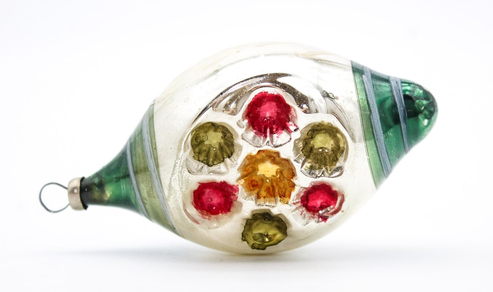 Vintage Multiple Indent Reflector Green Teardrop Glass Christmas Ornament - Thumbnail 7