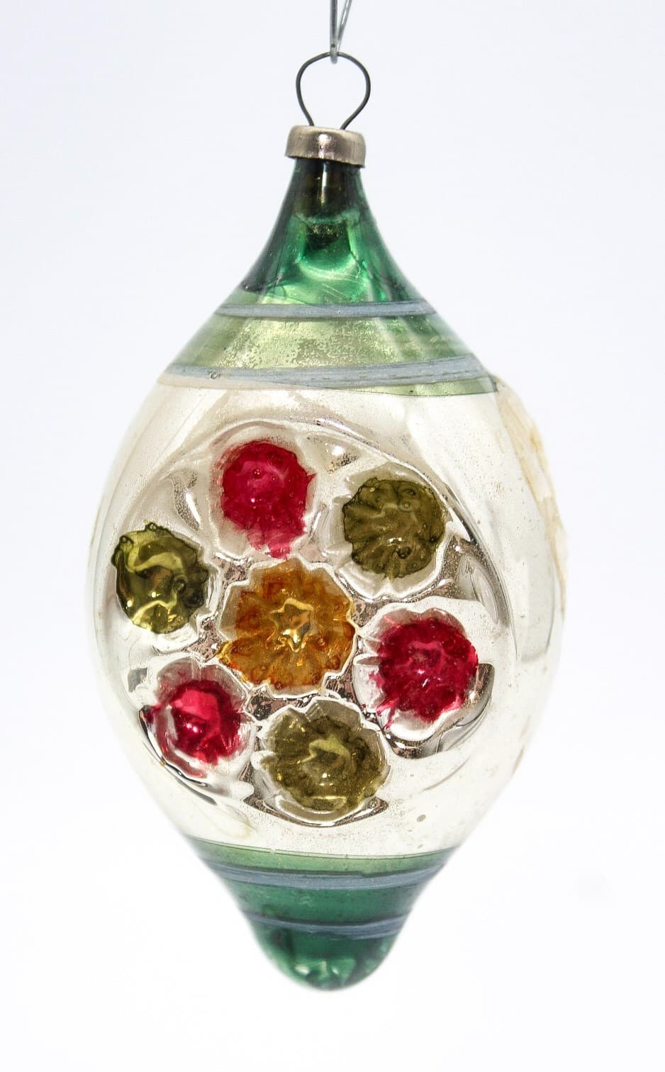 Vintage Multiple Indent Reflector Green Teardrop Glass Christmas Ornament - Thumbnail 8