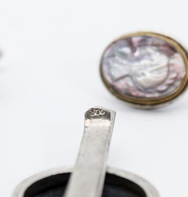 Vintage 800 European Silver Abalone Carved Cameo Tie Bar & Cufflinks Set - Thumbnail 5