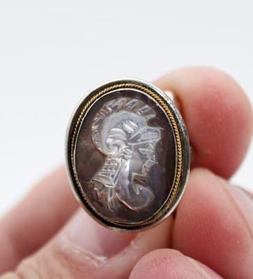Vintage 800 European Silver Abalone Carved Cameo Tie Bar & Cufflinks Set - Thumbnail 7