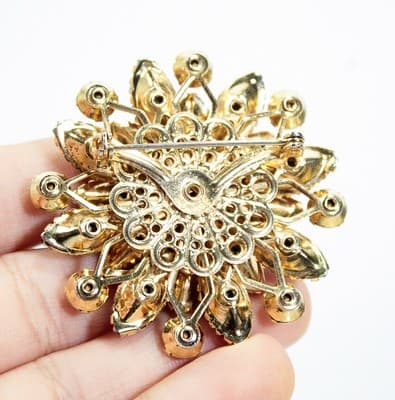 Vintage JUDY LEE Amber Rhinestone Aurora Borealis Statement Pin Brooch - Thumbnail 4
