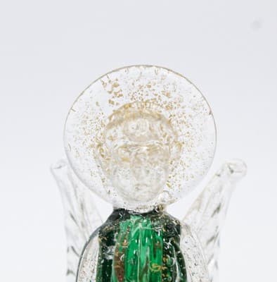 3 Vintage Murano Italy Gold Flecked Green & Red Angel Motif Candle Holders - Thumbnail 4