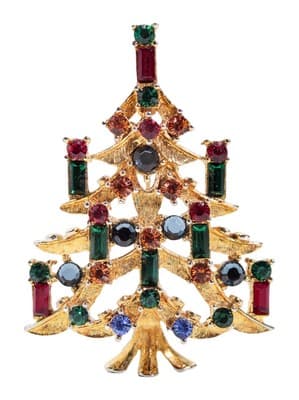 Designer EISENBERG ICE Gold Tone Multicolor Rhinestone Christmas Tree Pin Brooch - Image 1
