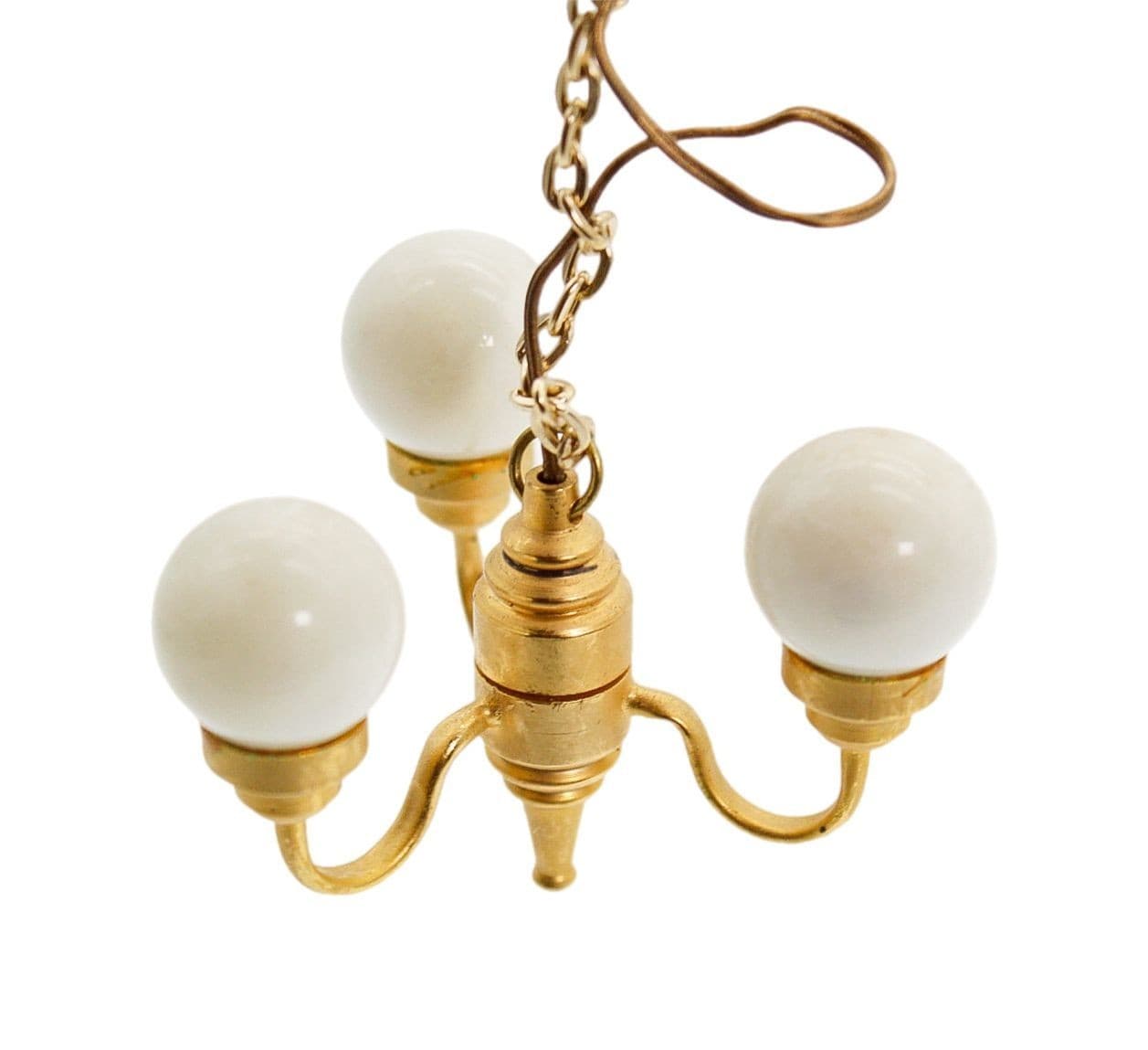 Vintage Dollhouse Miniature 3 Light Bulb Brass Light Fixture 1:12 - Image 1