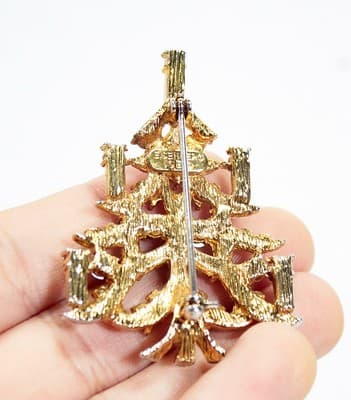 Designer EISENBERG ICE Gold Tone Multicolor Rhinestone Christmas Tree Pin Brooch - Thumbnail 5