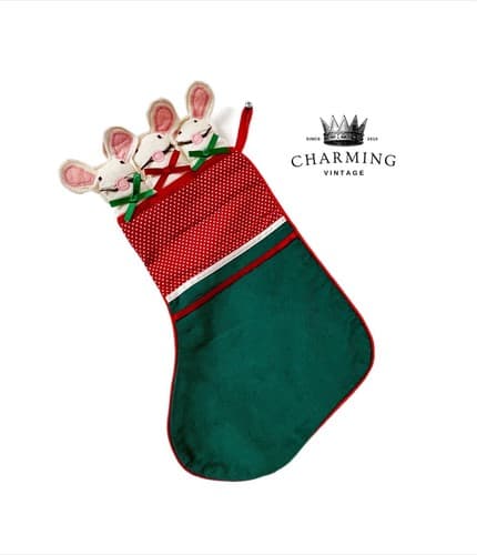 Vtg 1970's Ceshire Salem Mass. Primitive Folk Art Three Pigs Christmas Stocking - Image 1