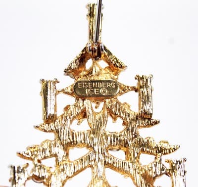 Designer EISENBERG ICE Gold Tone Multicolor Rhinestone Christmas Tree Pin Brooch - Thumbnail 4