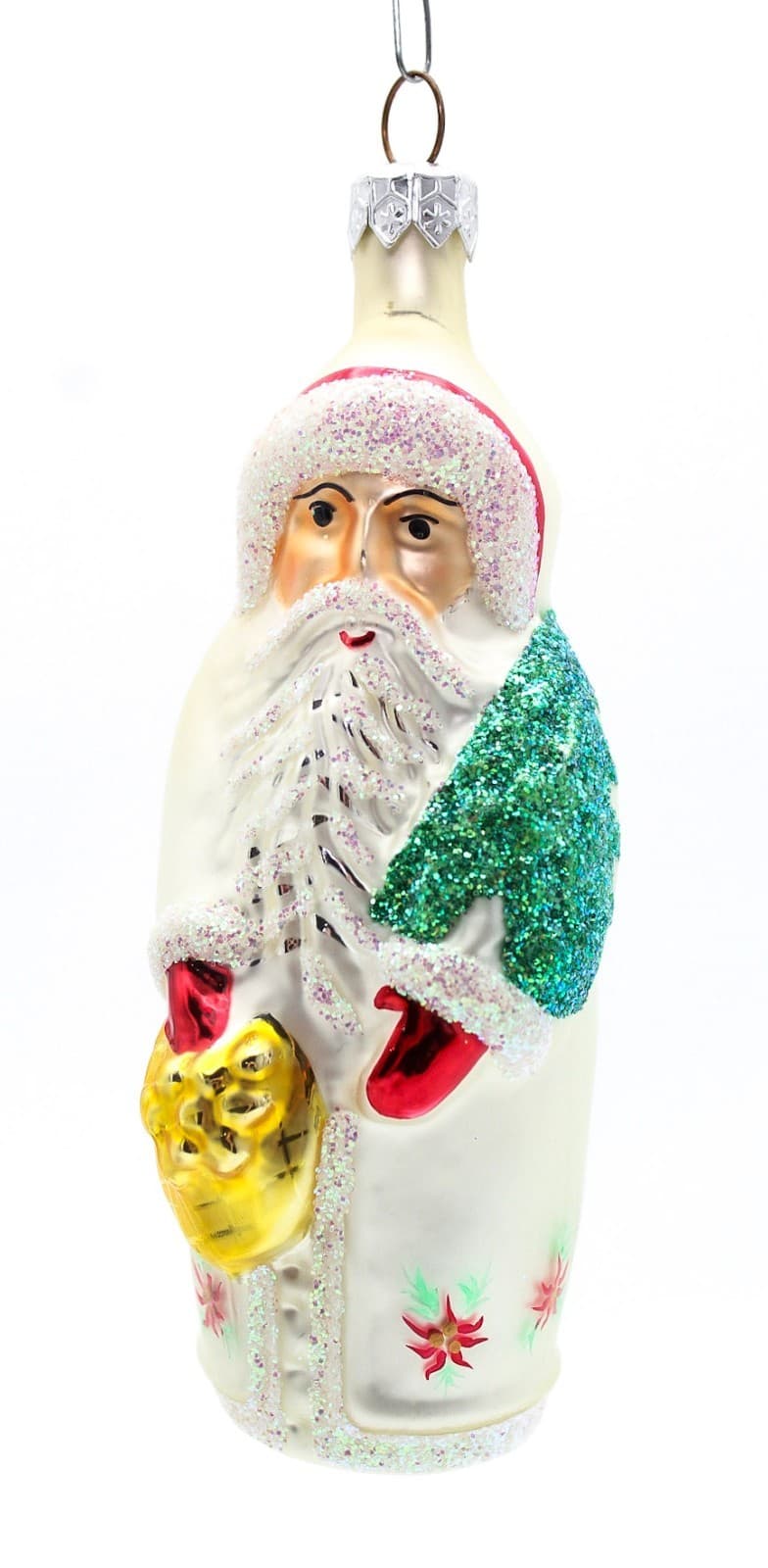 Christopher Radko Poinsettia Santa Hand Painted Glass Christmas Ornament 5.25" - Thumbnail 9