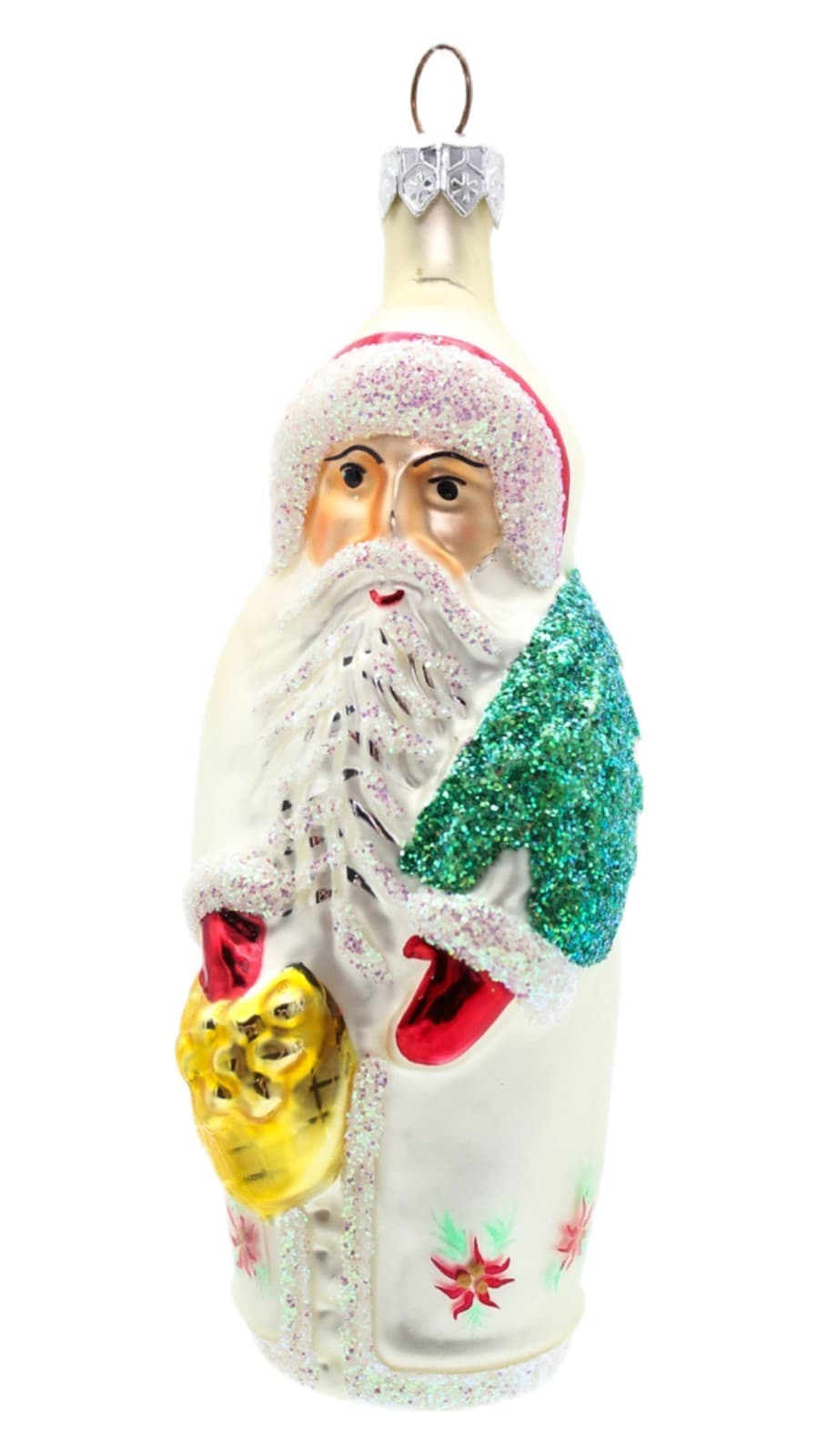 Christopher Radko Poinsettia Santa Hand Painted Glass Christmas Ornament 5.25" - Image 1