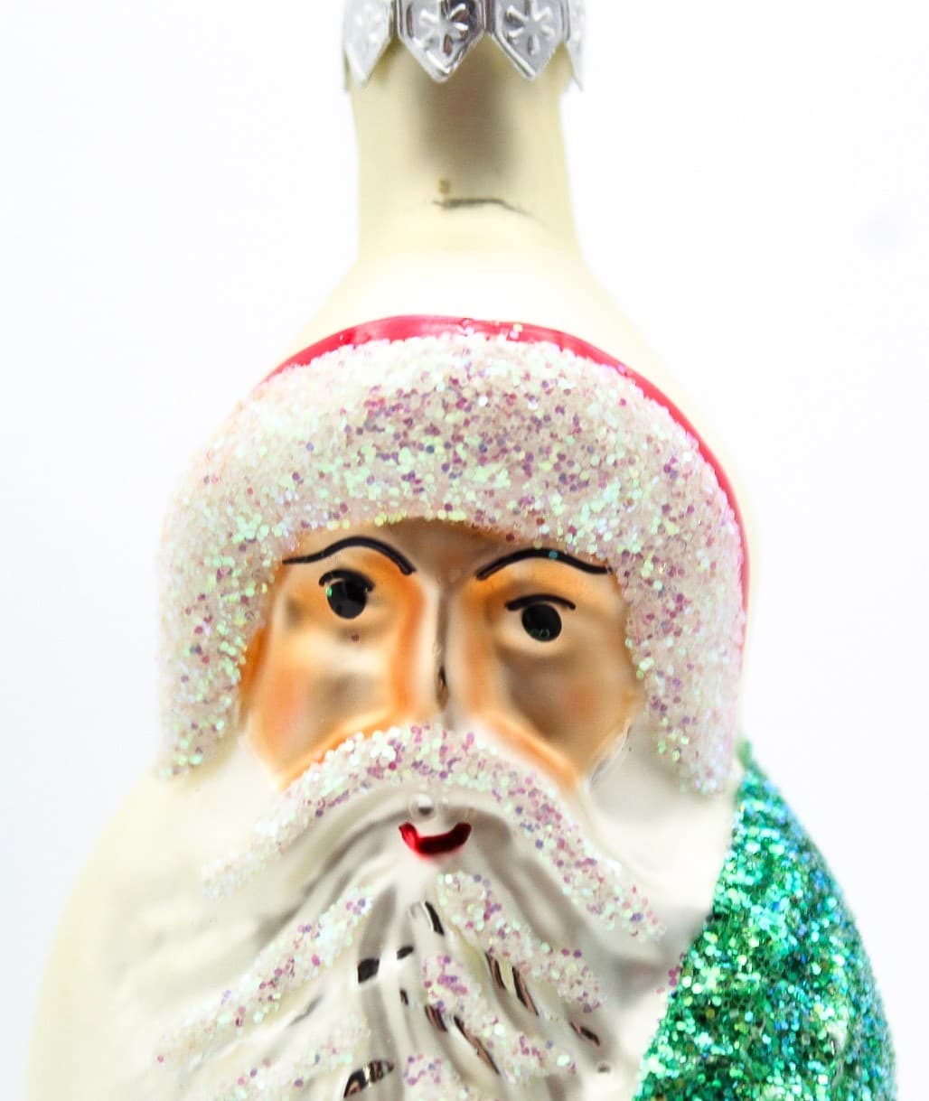 Christopher Radko Poinsettia Santa Hand Painted Glass Christmas Ornament 5.25" - Thumbnail 3