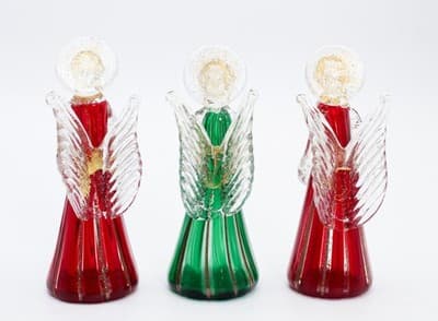 3 Vintage Murano Italy Gold Flecked Green & Red Angel Motif Candle Holders - Thumbnail 10