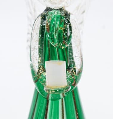 3 Vintage Murano Italy Gold Flecked Green & Red Angel Motif Candle Holders - Thumbnail 8