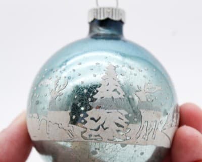 Shiny Brite Vintage Light Blue Stencil Reindeer Tree Glass Christmas Ornament - Thumbnail 2