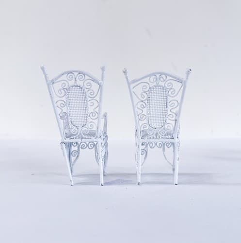 Vintage Garden Metal Victorian White Chairs &Table Miniature Dollhouse Furniture - Thumbnail 4