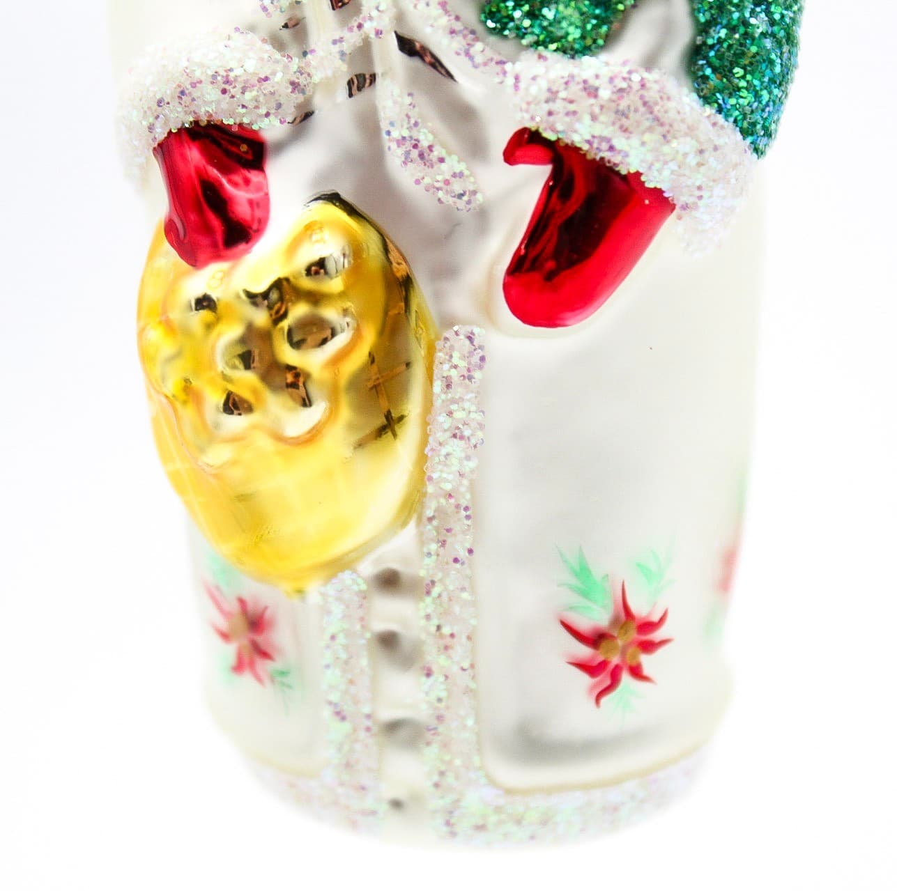 Christopher Radko Poinsettia Santa Hand Painted Glass Christmas Ornament 5.25" - Thumbnail 5