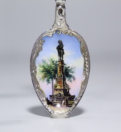 Antique Hand Painted Enamel Scenic European 800 Silver Souvenir Spoon - Thumbnail 4