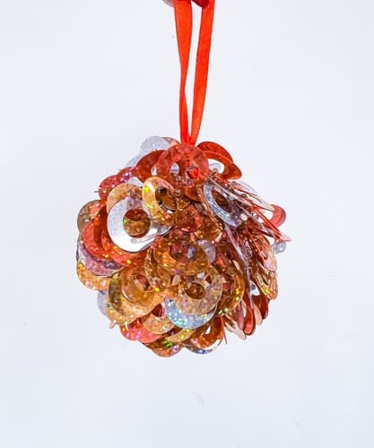 4 Vintage Shiny Disco Sequin Beaded Balls Christmas Ornaments - Thumbnail 6