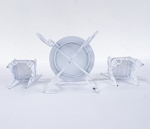 Vintage Garden Metal Victorian White Chairs &Table Miniature Dollhouse Furniture - Thumbnail 3