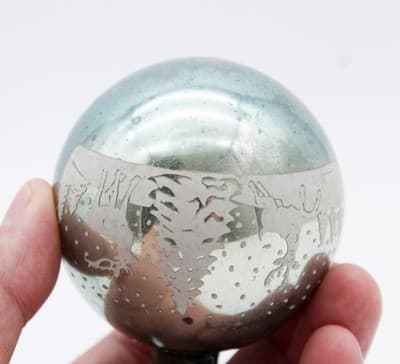 Shiny Brite Vintage Light Blue Stencil Reindeer Tree Glass Christmas Ornament - Thumbnail 4