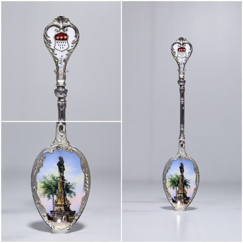 Antique Hand Painted Enamel Scenic European 800 Silver Souvenir Spoon - Thumbnail 2