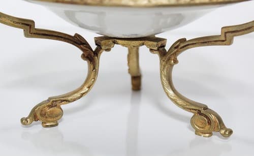 SÈVRES Antique French Porcelain Footed Floral Serving Dish With Bronze Mount - Thumbnail 5