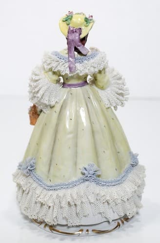 Antique Hand Painted Volkstedt Germany Lacd Dress Porcelain Figurine - Thumbnail 2