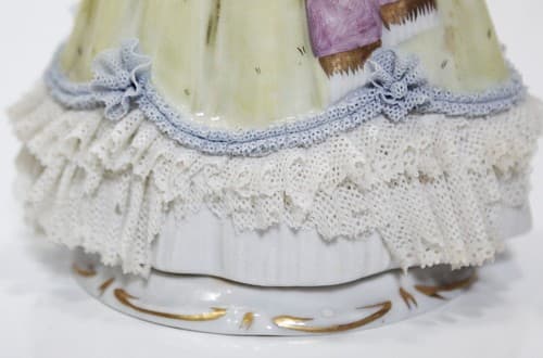 Antique Hand Painted Volkstedt Germany Lacd Dress Porcelain Figurine - Thumbnail 5