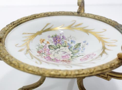 SÈVRES Antique French Porcelain Footed Floral Serving Dish With Bronze Mount - Thumbnail 8