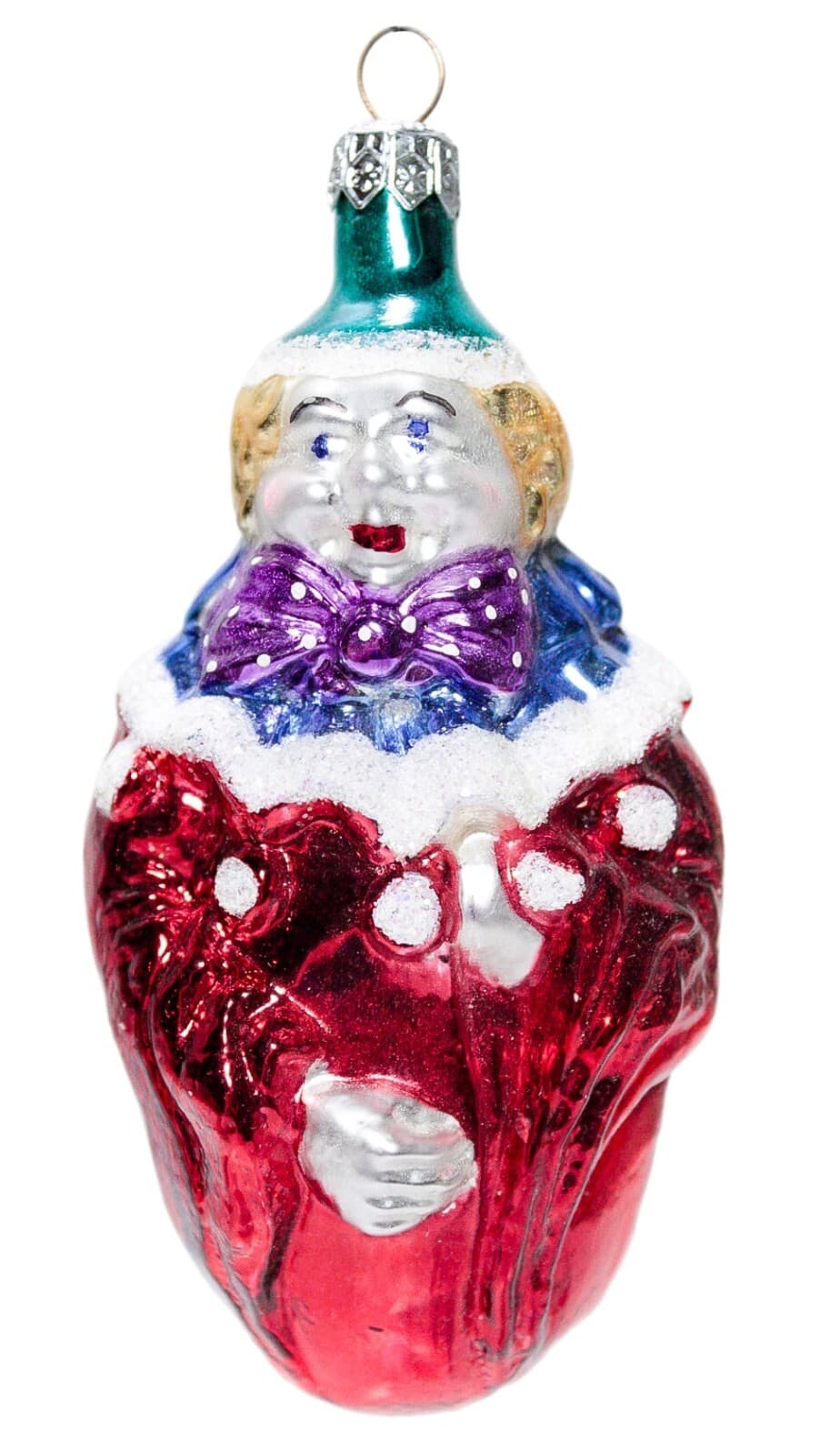 Vintage Made In POLAND Red Jester Clown Motif Glass Christmas Ornament - Image 1