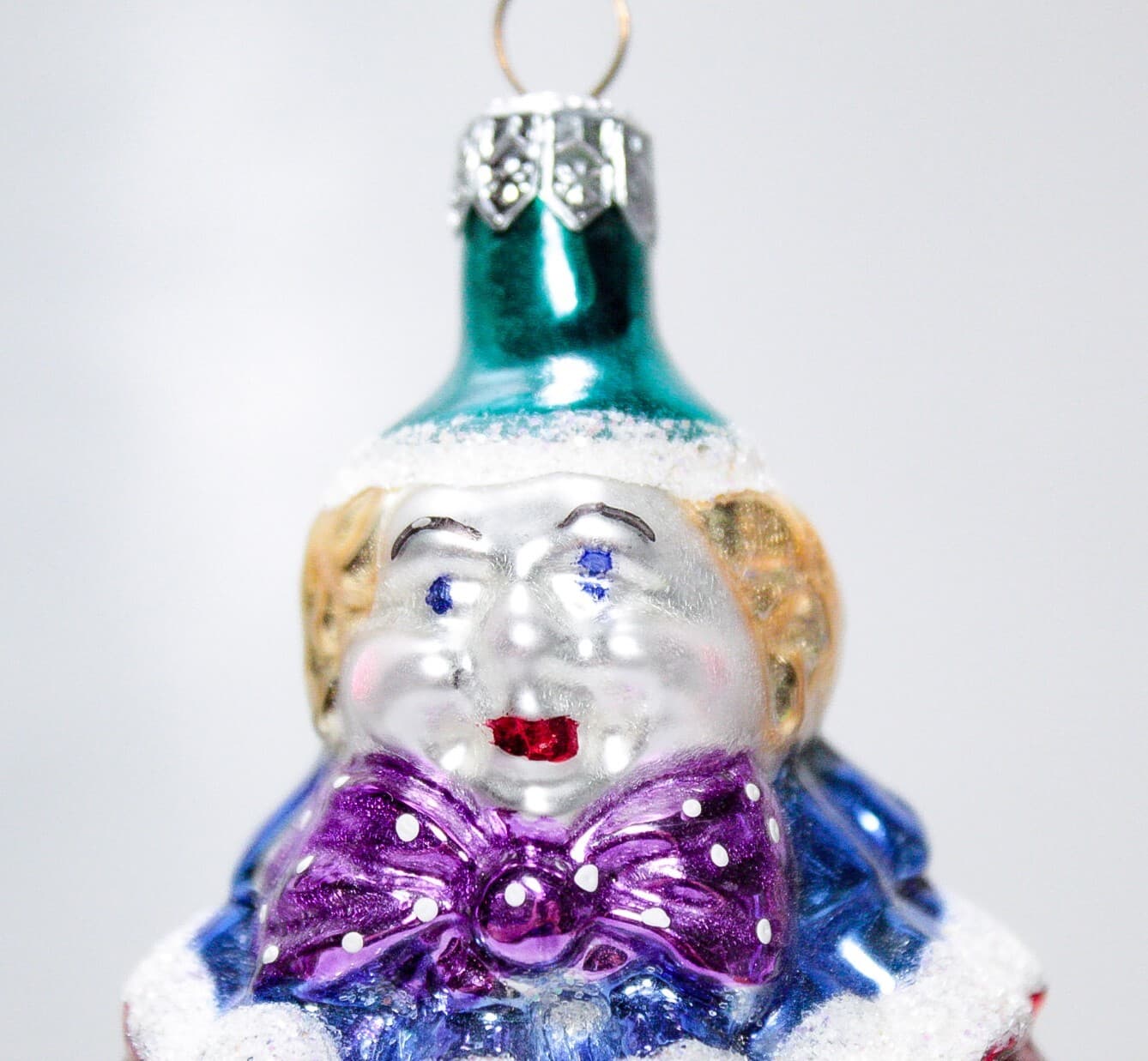 Vintage Made In POLAND Red Jester Clown Motif Glass Christmas Ornament - Thumbnail 2