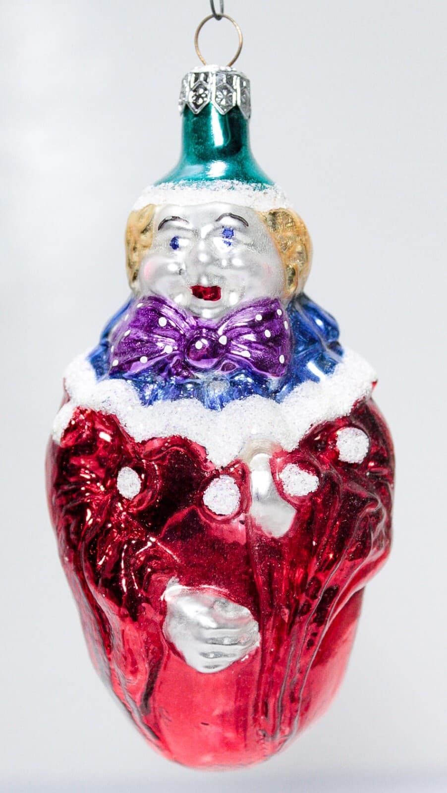 Vintage Made In POLAND Red Jester Clown Motif Glass Christmas Ornament - Thumbnail 6