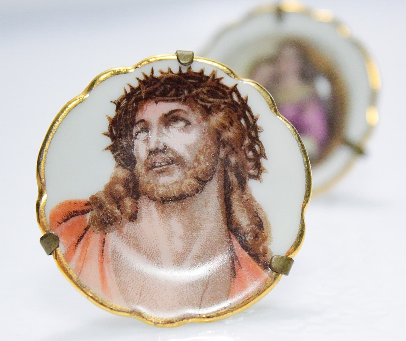 2 LIMOGES France Religious Miniature Dollhouse Porcelain Collectable Plates - Thumbnail 3