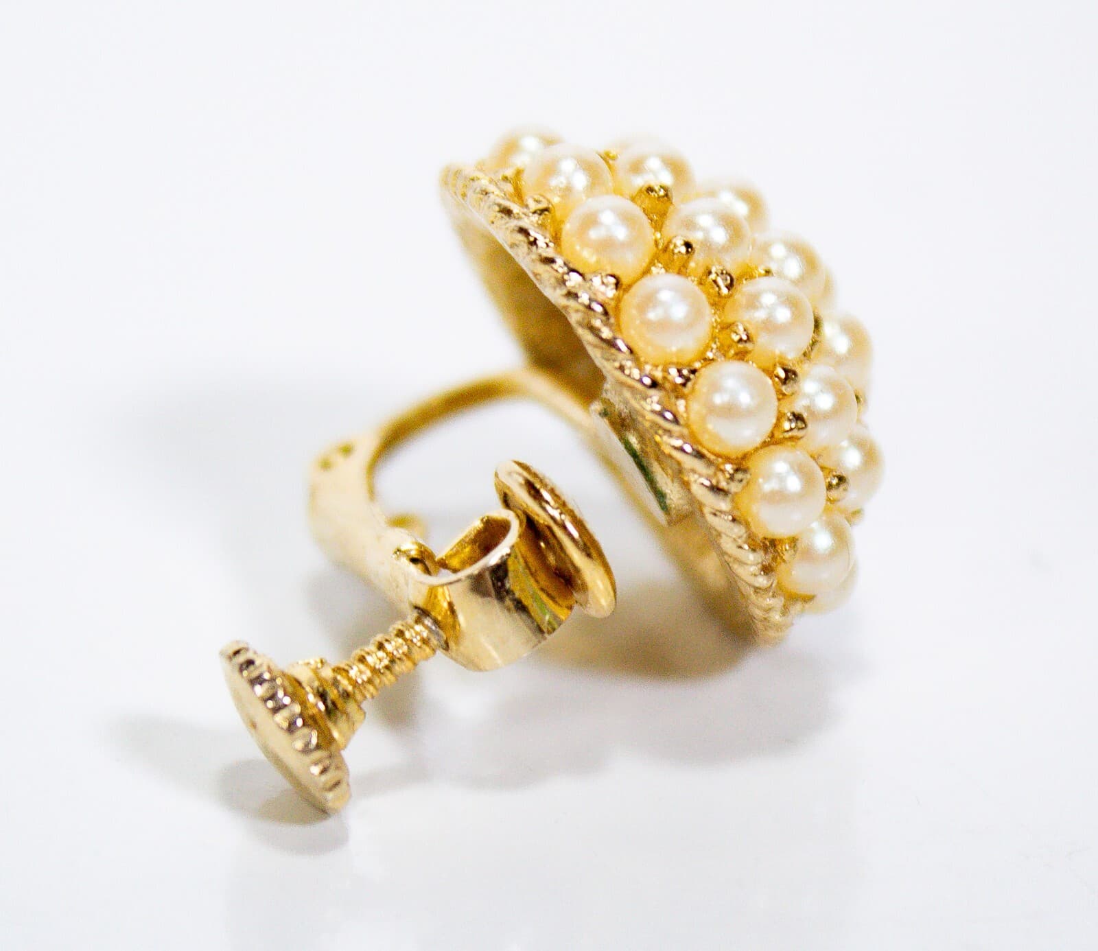 Vintage Dome Style Faux Seed Pear Screw Back Earrings - Thumbnail 3