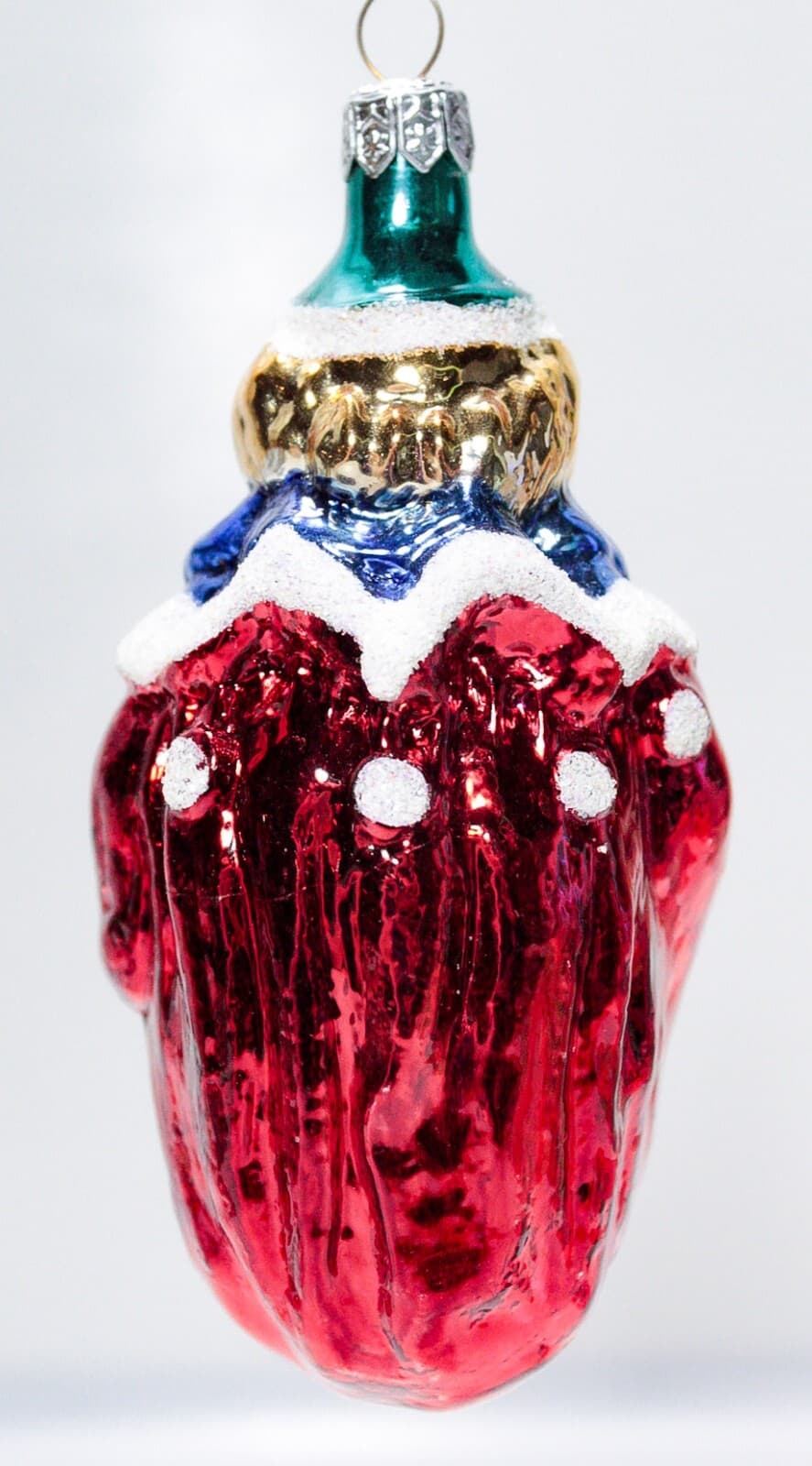 Vintage Made In POLAND Red Jester Clown Motif Glass Christmas Ornament - Thumbnail 4