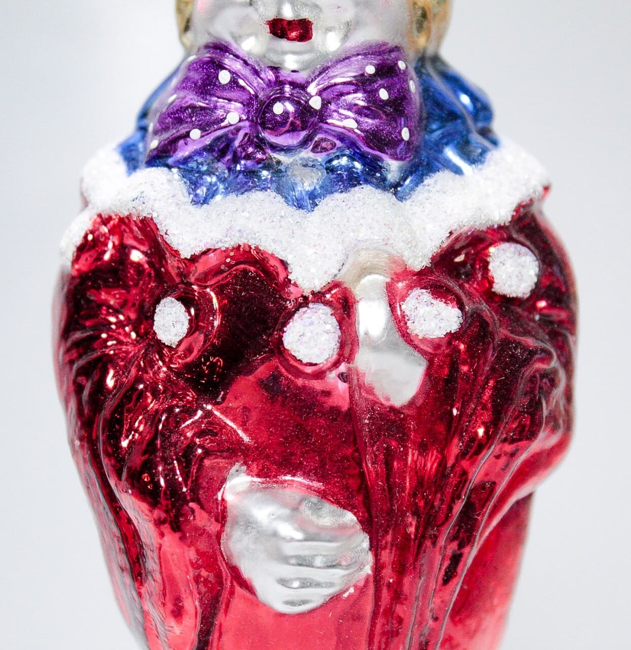 Vintage Made In POLAND Red Jester Clown Motif Glass Christmas Ornament - Thumbnail 3