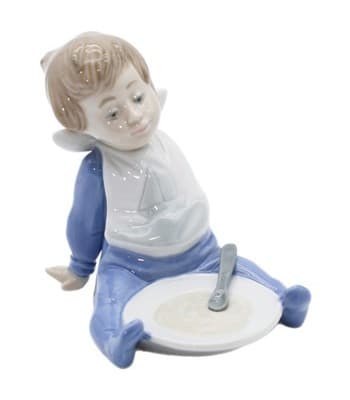 Nao By Lladro Spain I'm Full Boy blue Pajamas Porcelain Figurine By Jose Puche - Image 1