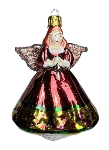 Vintage Praying Angel Motif Glass Glittered Christmas Hanging Ornament - Image 1