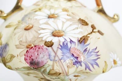 Antique ROBERT HANKE Marguerite Hand Painted Floral Porcelain Austria Vase - Thumbnail 3