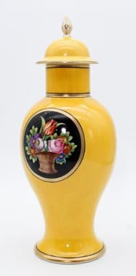 Sevres Antique Hand Painted Floral Medallions Yellow Covered Porcelain Urn Vase - Thumbnail 6