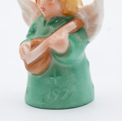 Hummel Goebel 1977 Green Angel Bell Germany Porcelain Christmas Ornament TMK 5 - Thumbnail 3